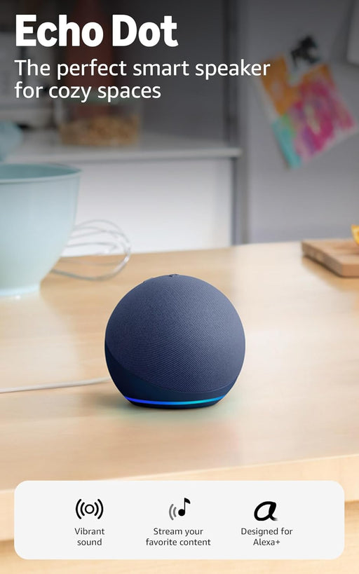 Echo Dot (newest model) - Vibrant sounding speaker, Designed for Alexa+, Great for bedrooms, dining rooms and offices, D