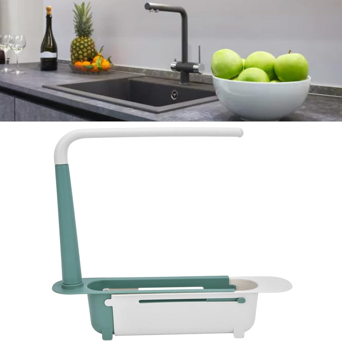 Telescopic Sink Storage Rack Holder, Adjustable Large Capacity Sink Storage Rack, PP Length Freely Drain Rack, Expandable Sink Organizer for Home Kitchen Sink, Easy Installation(Green)