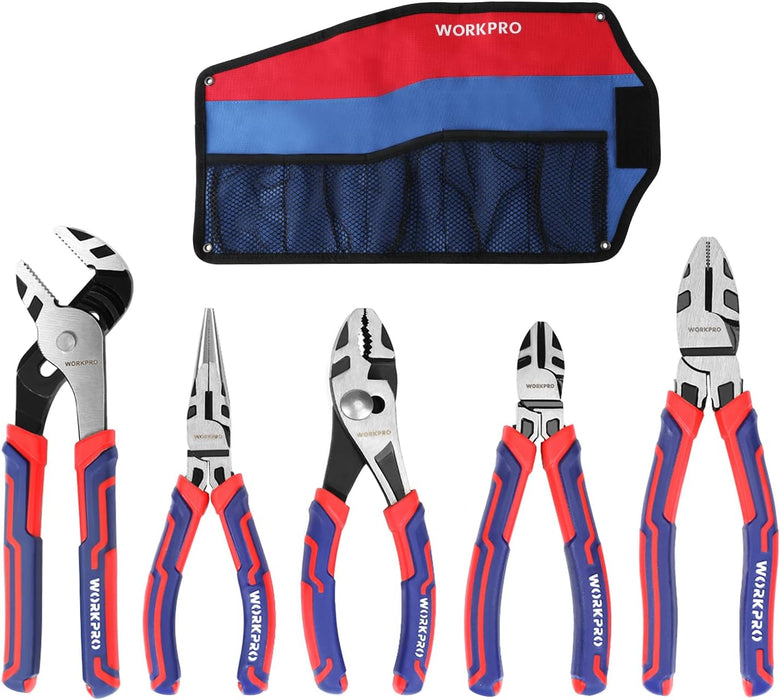 Pliers Set, 5-Piece Premium Cr-V Pliers Kit with Storage Pouch