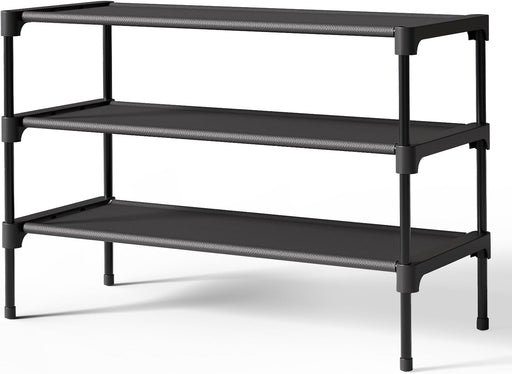 Shoe Rack - Non-Woven Shoe Rack Shelf, 27.5" Wide - 3 Tier, Black
