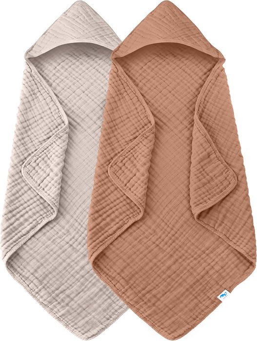 Muslin Hooded Baby Bath Towels - 2 Pack 100% Cotton Towel for Babies, Infants, Toddlers - 32x32Inch - Highly Absorbent a