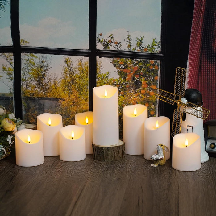 Flameless Candles with Remote, Battery Operated Flickering Flameless Candles, LED Candles with Timer 2/4/6/8H, with Realistic LED Candles Set of 9 (D3 x H 3" 4" 5" 6" 7") (White)