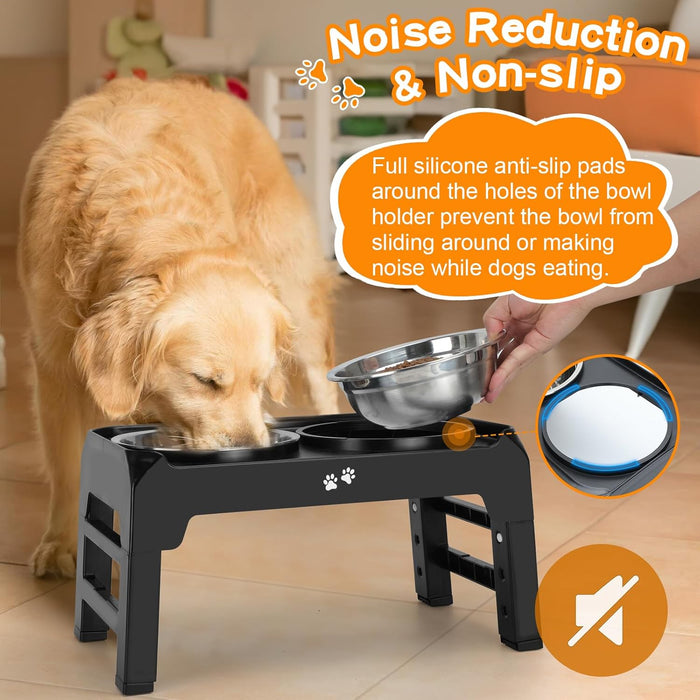 Elevated Dog Bowls, 4 Height Adjustable Raised Bowl Stand with 2 Thick 50oz Stainless Steel Food Bowls Non-Slip Feeder A