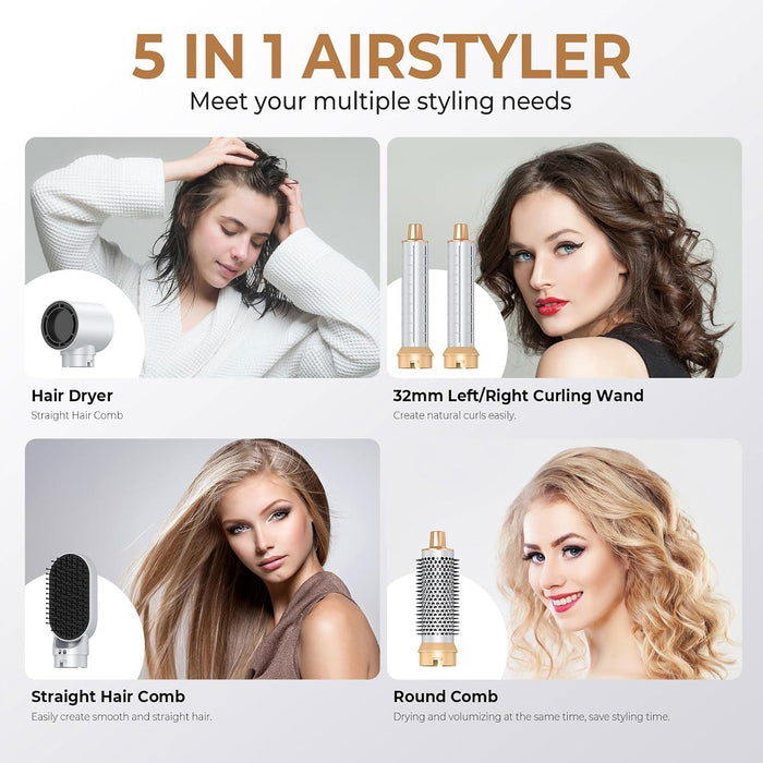5 in 1 Hair Dryer Brush Set, Negative Ion Blow Dryer Brush Air Styler Curling Wrap Air Curler, Curling Iron Hair Styling