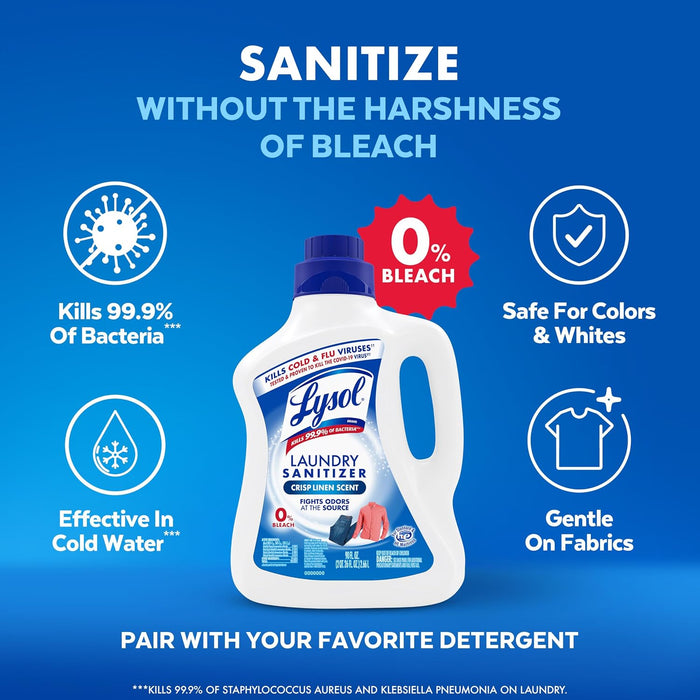 Laundry Sanitizer Liquid, Detergent Additive, Crisp Linen, 90oz