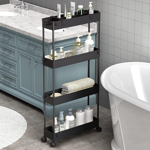 Slim Storage Cart 4 Tier,Bathroom Organizer Rolling Utility,Mobile Shelving Unit Slide Out for Office, Kitchen, Laundry 