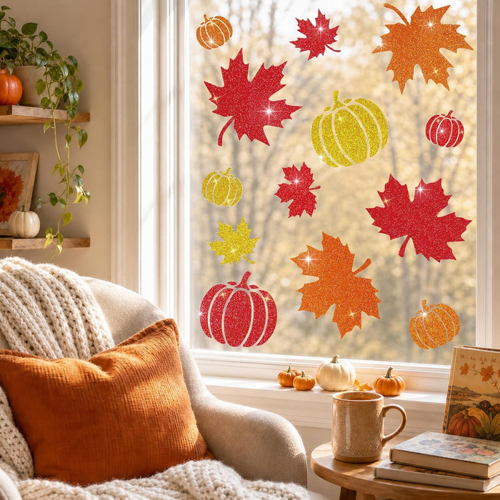 Glitter Fall Window Clings Autumn Thanksgiving Window Stickers Decals Decor