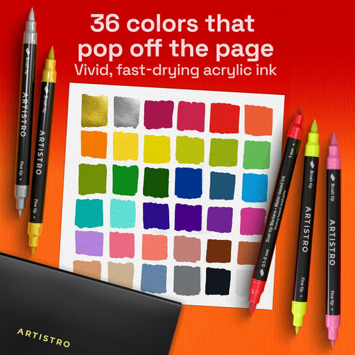 36 Multicolor Dual-Tip Acrylic Paint Marker Pens for Drawing