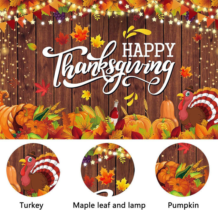 Happy Thanksgiving Backdrop Sign Autumn Maple Leaves Pumpkin Turkey Photography Background for Thanksgiving Day Party Decoration Fall Decorations