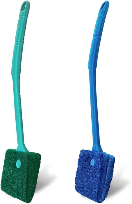 Aquarium Cleaning Brush - 2 PCS Fish Tank Cleaning Brush Double-Sided Sponge Brush Long Handle Fish Tank Scrubber for Aq