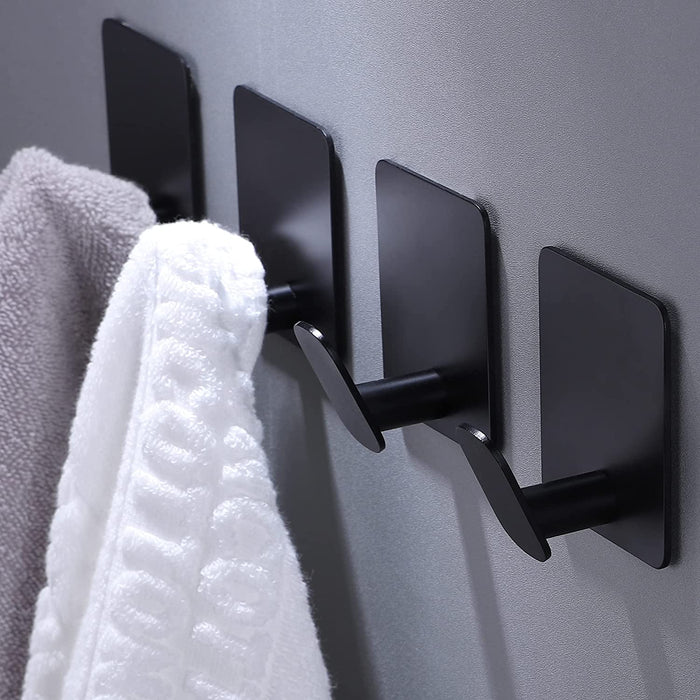 26lb Heavy Duty Adhesive Towel Hooks, No-Damage 4 Pack Matte Black