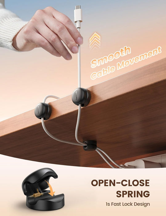 6 Pack Cable Clips, Compact Spring Cord Organizer Holder for Desk