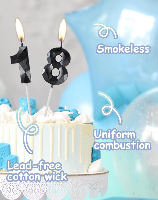Number 12 Candles,12th Birthday Candles,Black Happy Birthday Candle for Cake,3D Design Cake Topper Decorations for Boy M