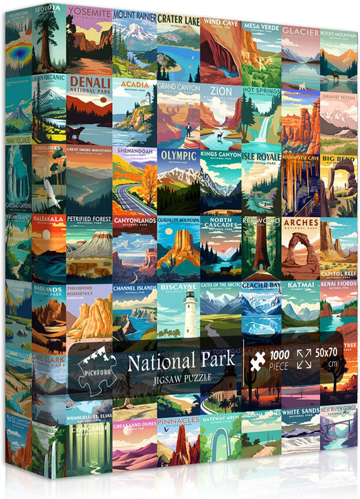 National Parks Puzzle for Adults 1000 Pieces,Travel Poster Landscape Puzzle Including Zion Yellowstone Yosemite, Nature 