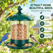 Metal Bird Feeders for Outdoors Hanging, 360° Feeding Tray, Green