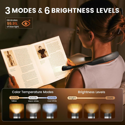 Reading Light,Bendable Neck Light,80-hr Rechargeable Book Light