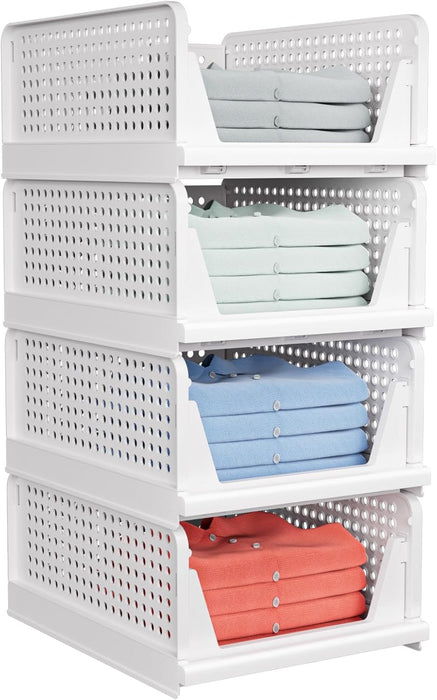 4 Pack Stackable Closet Storage Basket - Stackable Storage Bins