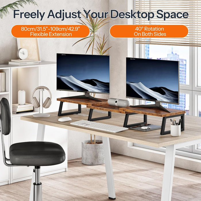 Dual Monitor Stand Riser, Computer Monitor Stand for PC,Rustic Brown
