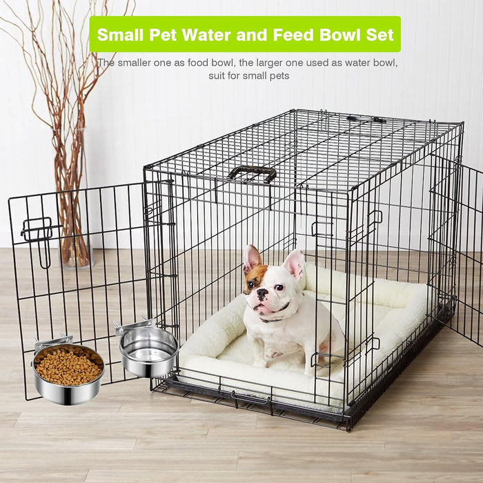 2 Pcs Stainless Steel Small Dog Crate Food Water Bowl, 19 & 12 OZ