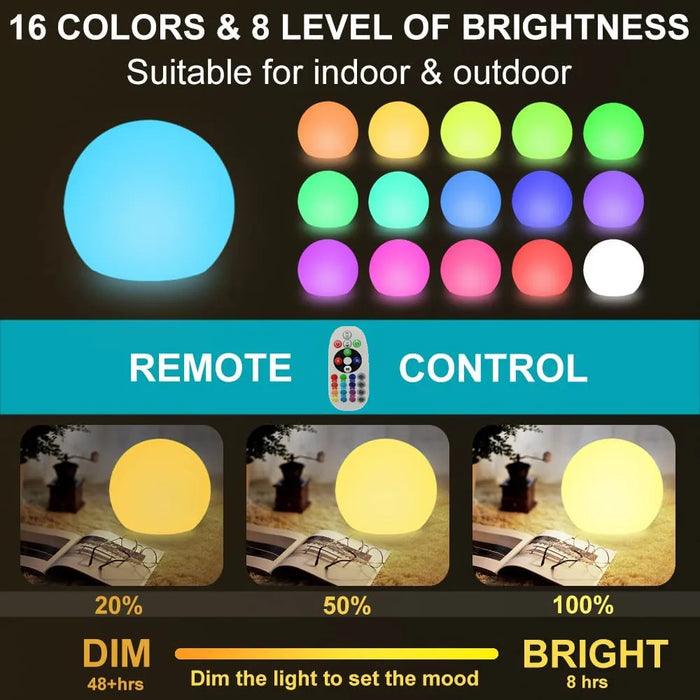 Rechargeable LED Glowing Ball Light for Kid Adult, Outdoor Globe Night Light with Remote, Great for Yard Garden Decor