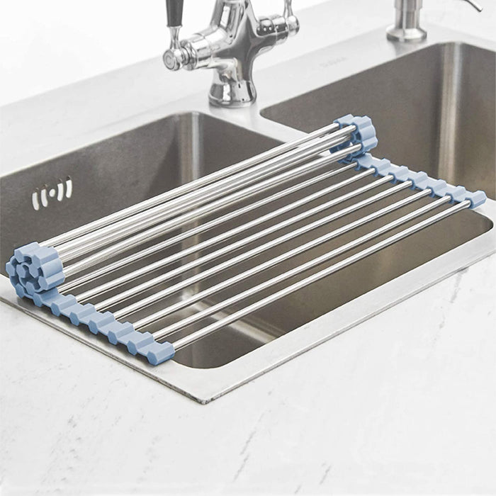 Over The Sink Dish Drying Rack, Roll Up Dish Drying Rack Kitchen Dish Rack Stainless Steel Sink Drying Rack, Foldable Di