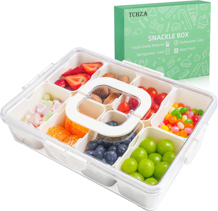 Snackle Box Container Dishwasher Safe Divided Serving Tray with Lid Handle