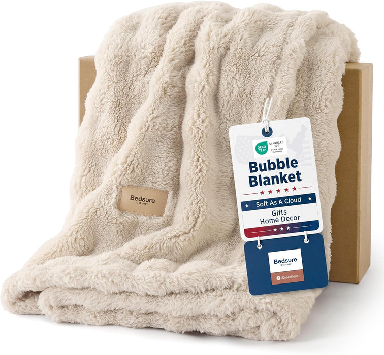 Cloud Bubble Blanket, Soft Cozy Throw, Beige, 50"×60"