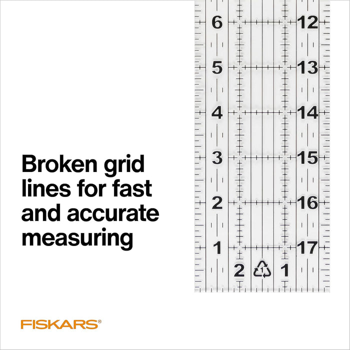Fiskars 3" x 18" Acrylic Sewing & Quilting Ruler with Gridlines, Clear