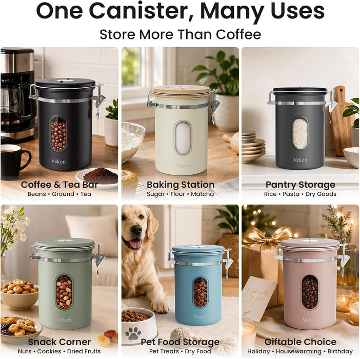 Coffee Canister with Window, Airtight Stainless Steel Container, 22OZ