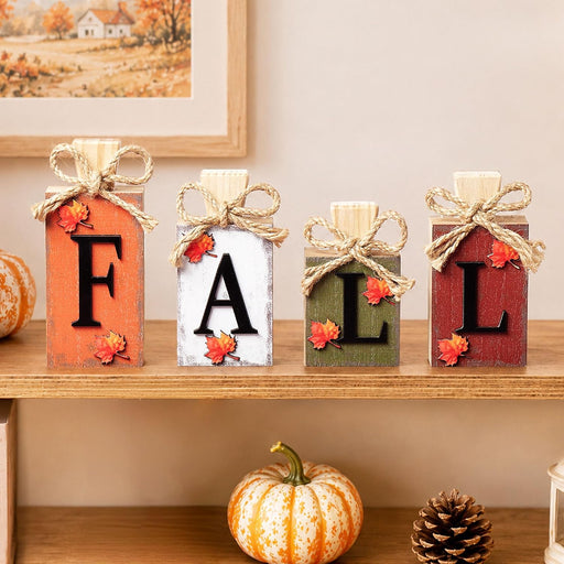 Fall Decorations for Home, Double-Sided Wooden Table Sign with Raised 3D FALL Letters & Maple Leaves, Vintage Farmhouse 
