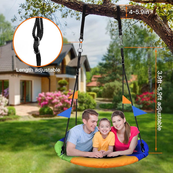 40 Inch Saucer Tree Swing Flying 600lb Weight Capacity 2 Added Hanging Straps Adjustable Multi-Strand Ropes Colorful Saf