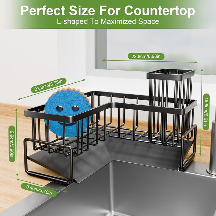 Large Sponge Holder for Kitchen Sink, 90-Degree Sink Caddy Storage