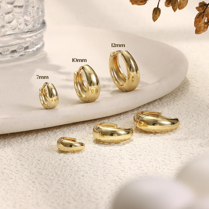 3 Pairs 14K Gold Hoop Earrings Set for Women Small Chunky Huggie