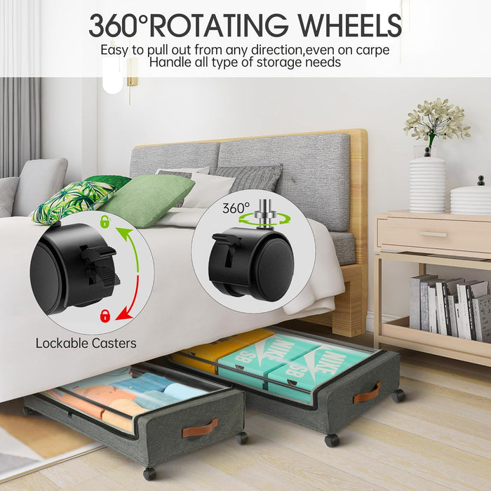 Under Bed Storage with Wheels, 2Pack Under Bed Storage Containers, Underbed Shoe Storage Organizer, Rolling Under Bed Metal Drawers for Clothes, Blankets(30.71 x 16.93 x 6.69 in)
