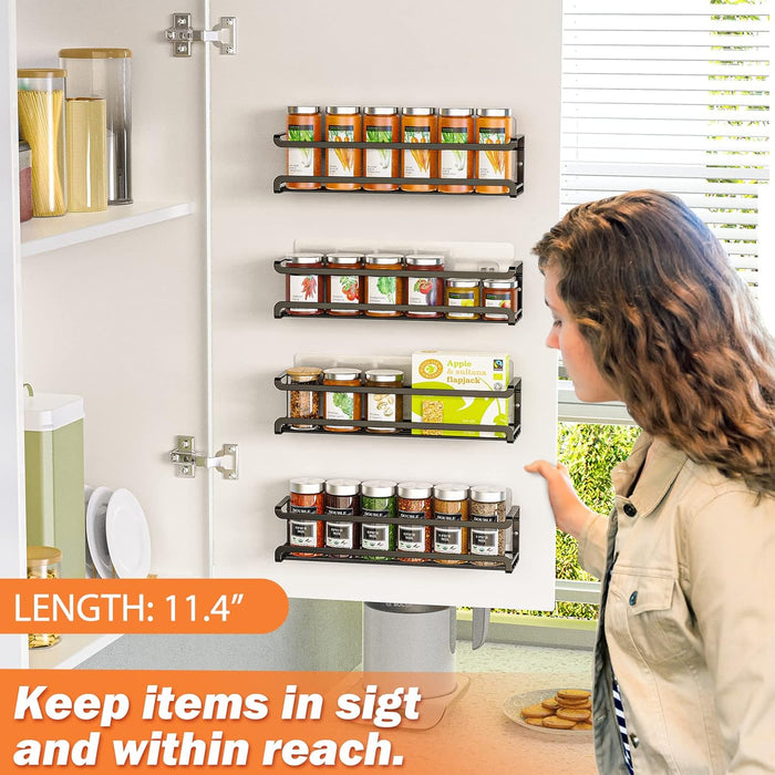Spice Rack Wall Mounted 4 Pack, For Spice Jars & Seasonings,Black