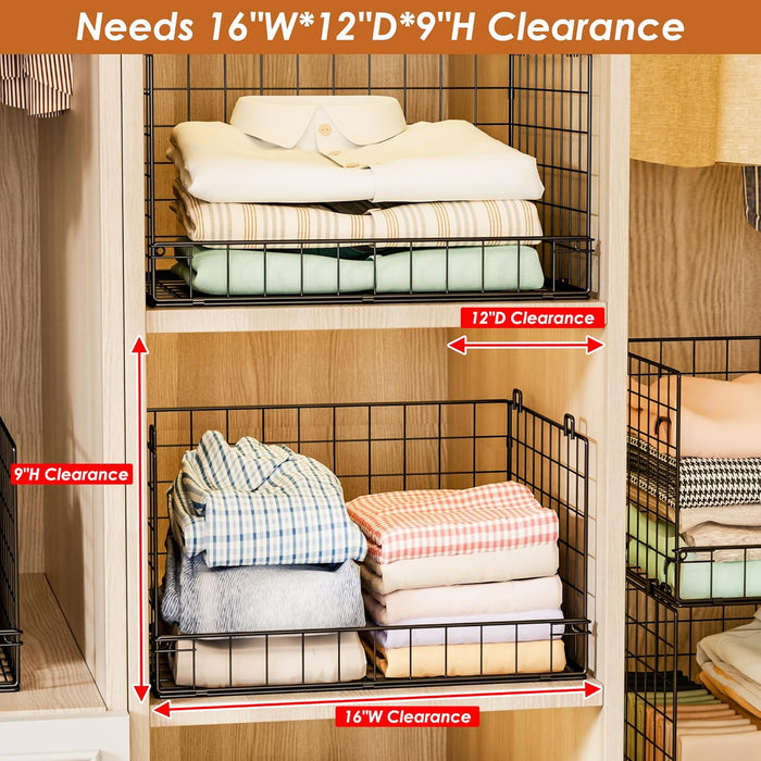 4-Tier Stackable Closet Organizers and Storage Shelves, Foldable Closet Shelf Organizer, Black(Patent Protection)(Patent