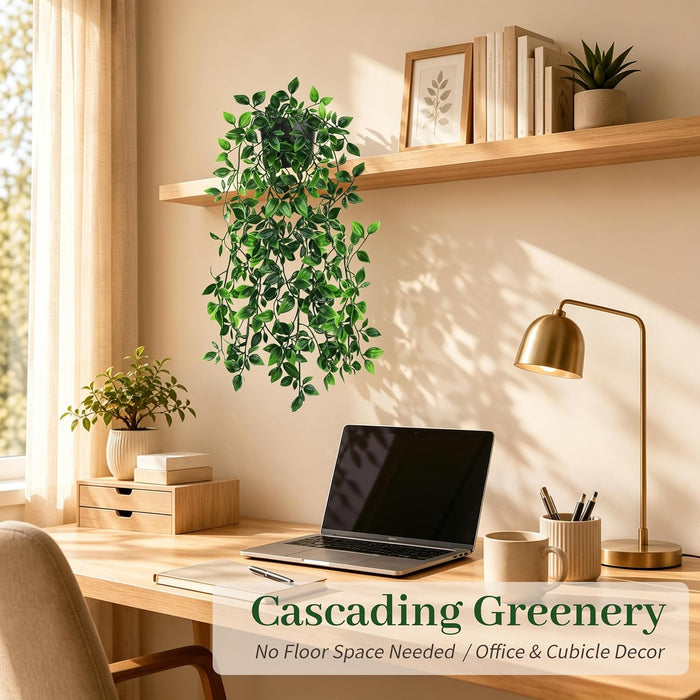Fake Hanging Plant with Lifelike Mandala Leaves, Ready-to-Display