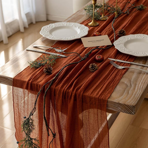 Fall Thanksgiving Decorations Terracotta Cheesecloth Table Runner 120 Inch
