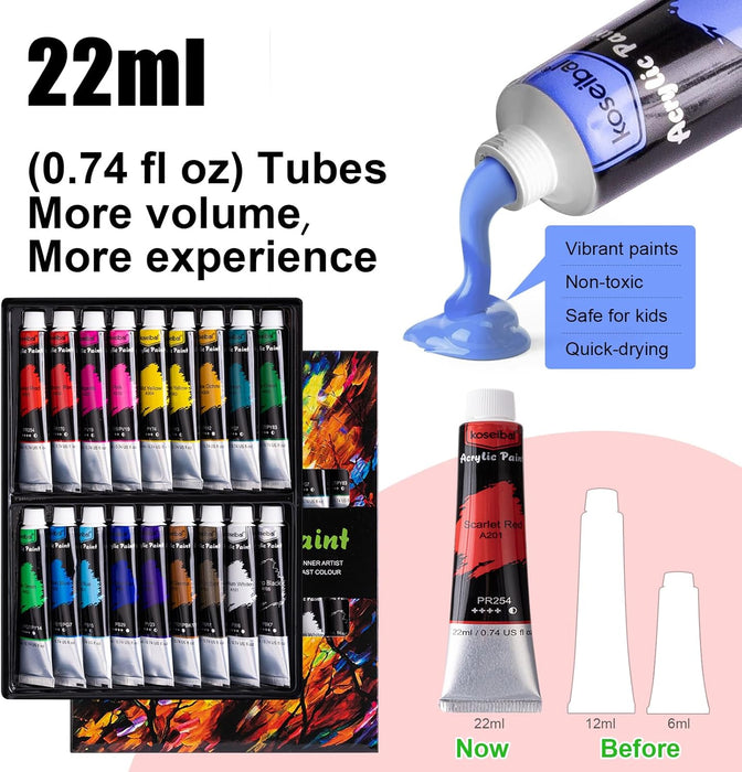 Acrylic Paint Set with Tabletop Easel and Canvas for Kids, Adults