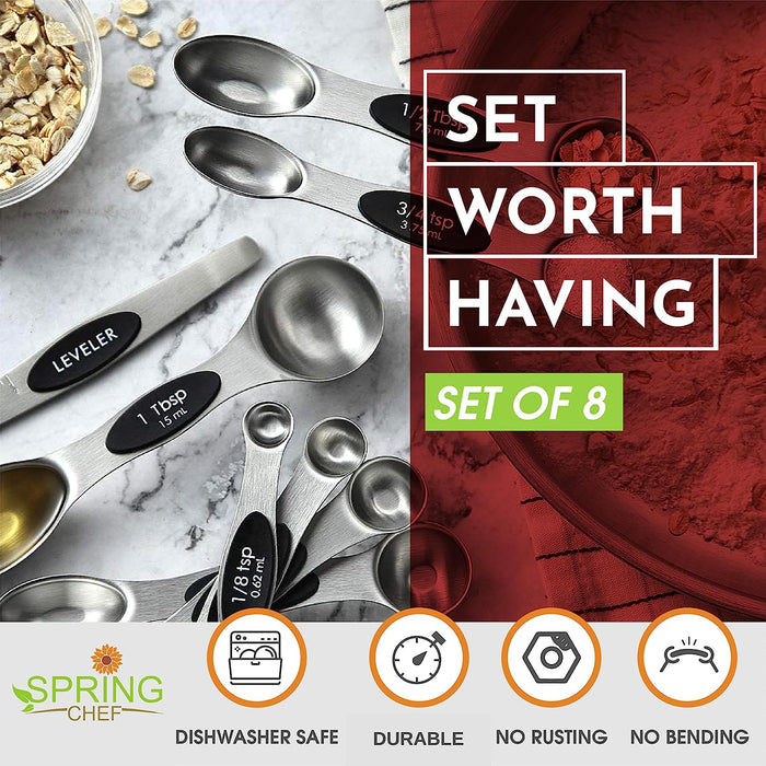 Stainless Steel Magnetic Measuring Spoons Set of 8, Black