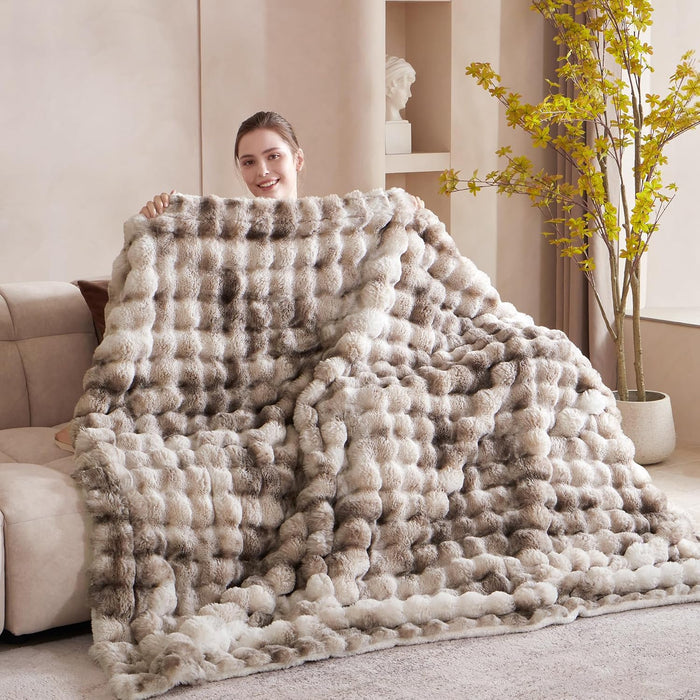 50"x60" Ultra-Soft Fuzzy Faux Fur Throw Blanket, Brown Tie Dye