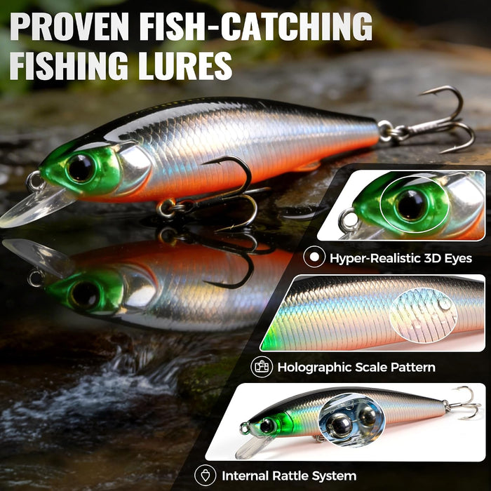 Fishing Lures, All-in-One Fishing Tackle Box with Tackle Included, Fishing Gear Lure Bait Accessories Kit for Freshwater Bass Trout, Ideal Fishing Gifts for Men, Father & Beginners