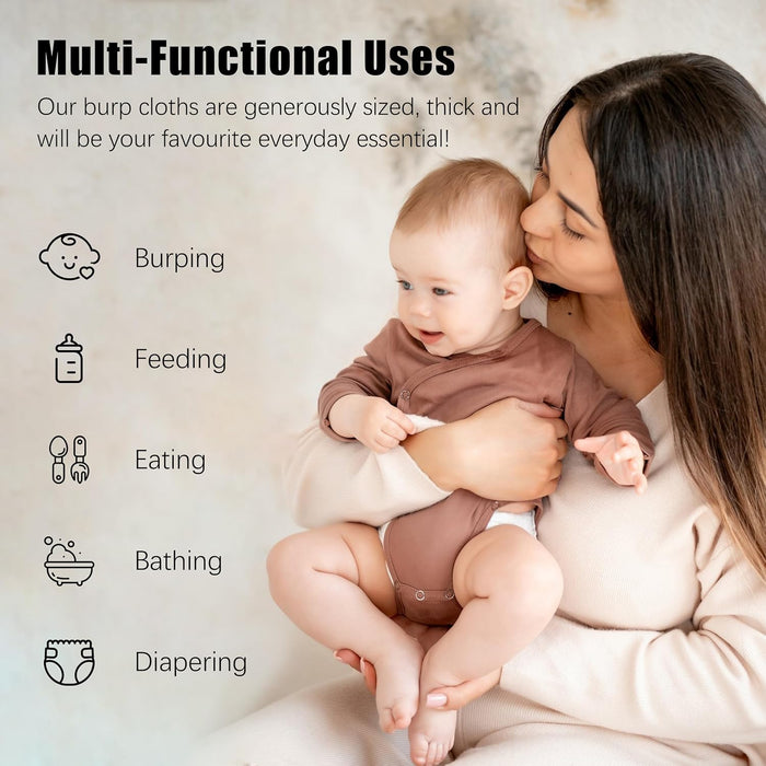100% Cotton Muslin Baby Burp Cloths - Lightweight, Quick-Dry