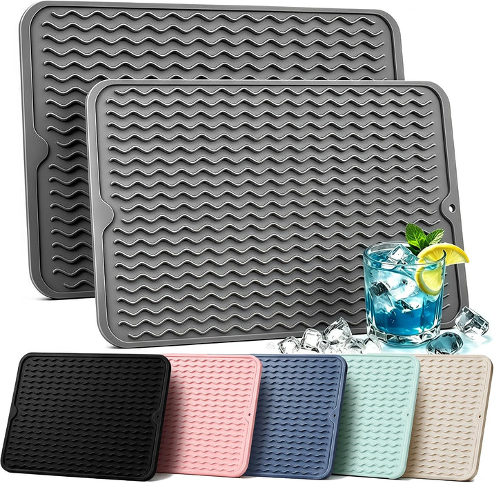 2 Pack Silicone Dish Drying Mat for Kitchen Counter Shower Caddy Rack Waterproof Under Sink Placemats Trivets Coffee Bar Accessories Utensil Holder Essentials Home Dining Decor Must Haves 2026