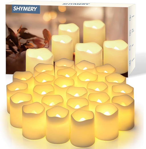 Flameless Votive Candles,Flameless Flickering Electric Fake Candle,24 Pack 200+Hour Battery Operated LED Tea Lights in Warm White for Wedding, Table, Halloween,Christmas Decorations 1.5"X1.7"