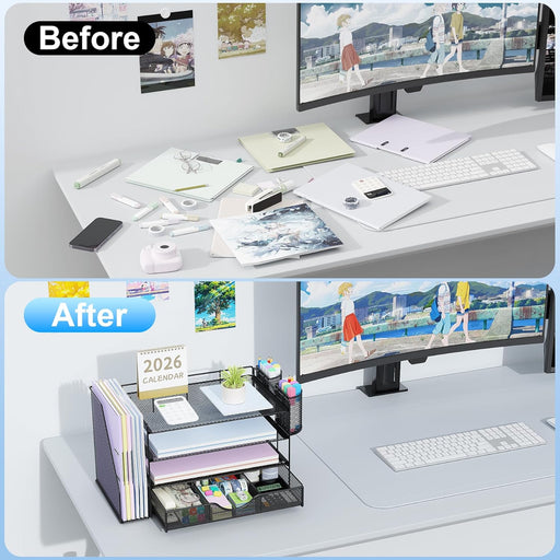 Metal Mesh Desk Organizers and Accessories with File Holder