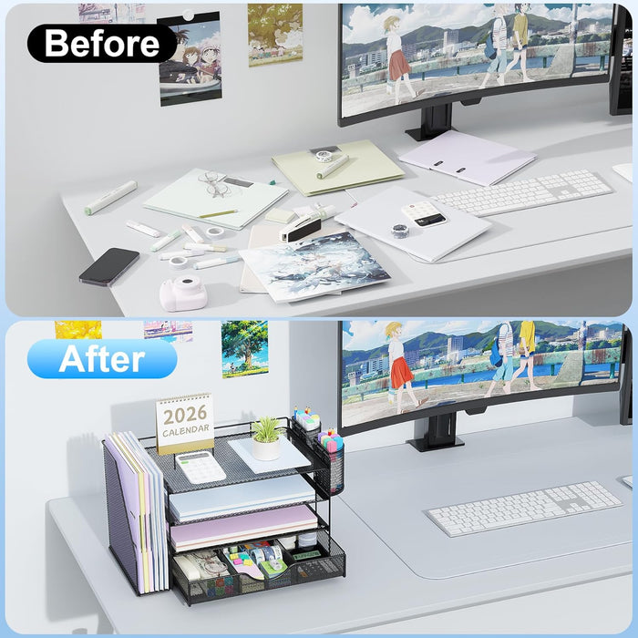 Metal Mesh Desk Organizers and Accessories with File Holder