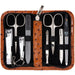3 Swords Germany - brand quality 8 piece manicure pedicure grooming kit set synthetic leather case ostrich cognac - Made