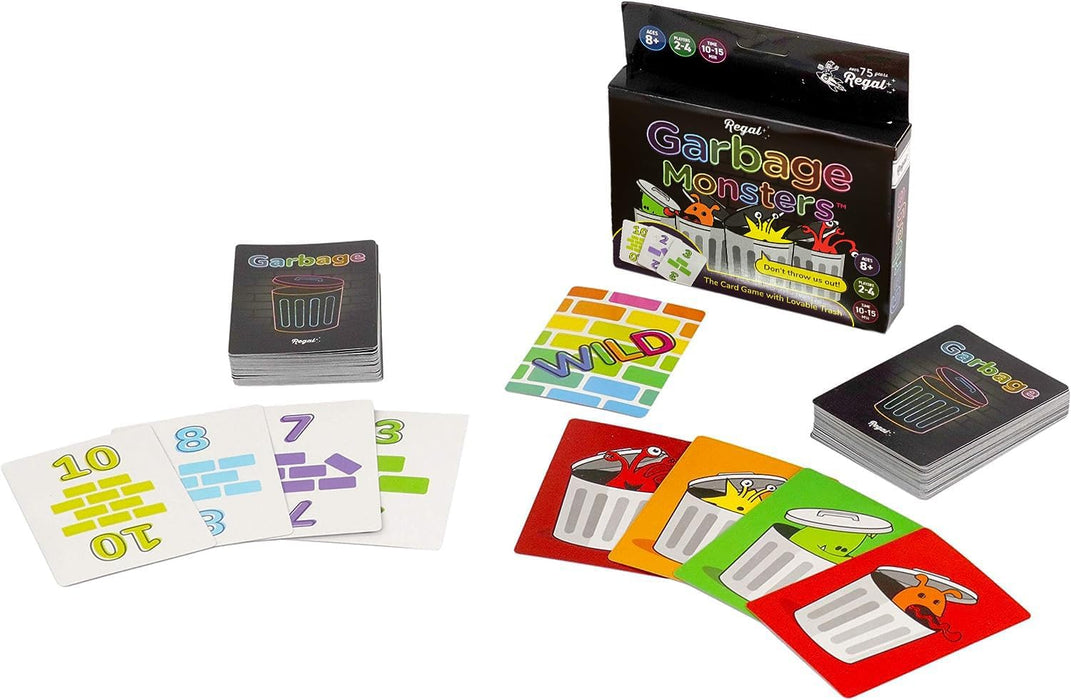 Garbage Monsters Card Game Set for Kids, Teens & Adults - 2-4 Player Fun Family Games - Travel Playing Cards (16 Garbage Monsters Cards)