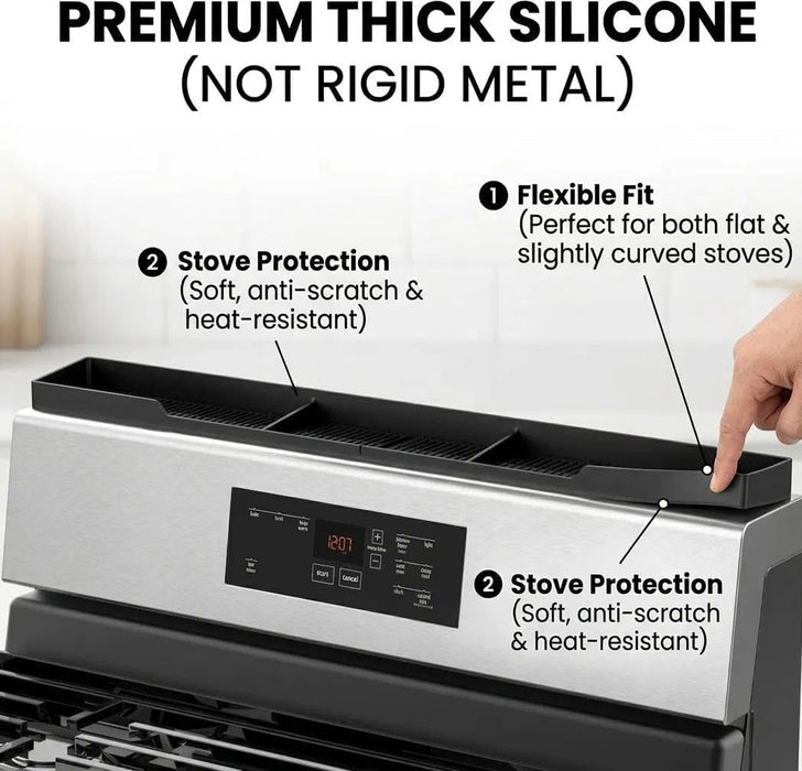 Stove Top Shelf 30 Inch - Silicone Material Magnetic Shelf for Stove - 3 Functional Partitions Kitchen Spice Rack Organizer-Black,Kitchen Gadgets Storage Organization